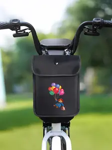 Handlebar bag with Paddington Bear cartoon balloon pattern, easy to install, multi-functional storage bag, perfect for outdoor enthusiasts.