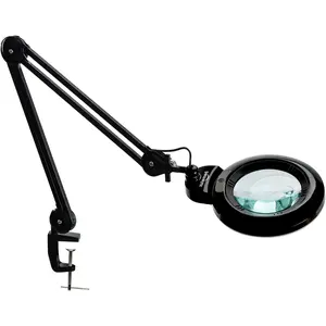 Bifocals Magnifying Desk Lamp with Clamp, 5 Diopter with 20 Diopter, 6 Inch Detachable Lens and 120 count LEDs, 3 Color Modes 1200 Lumens Swivel Arm Magnifying Lamp with Light for Crafts (Black)