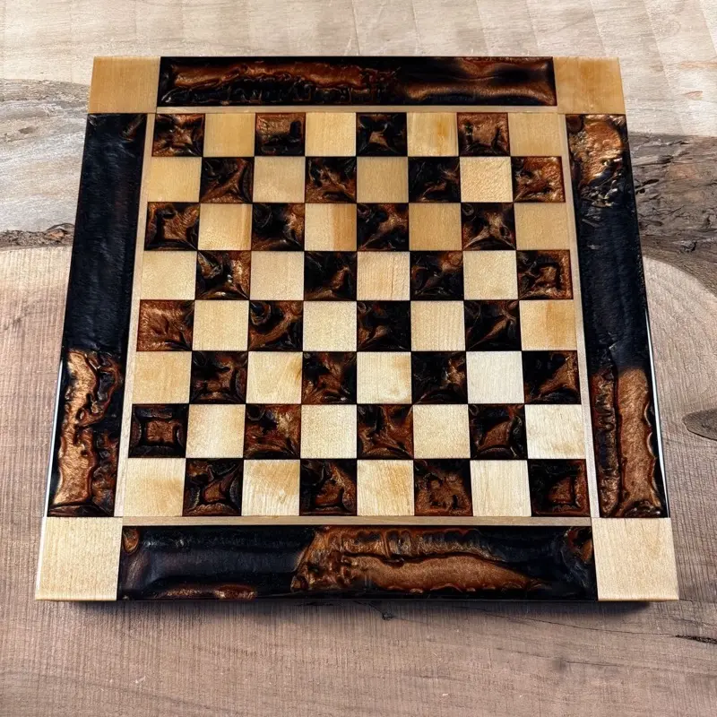 Black Onyx Copper Maple Wood Chess Board (INCLUDES PIECES)