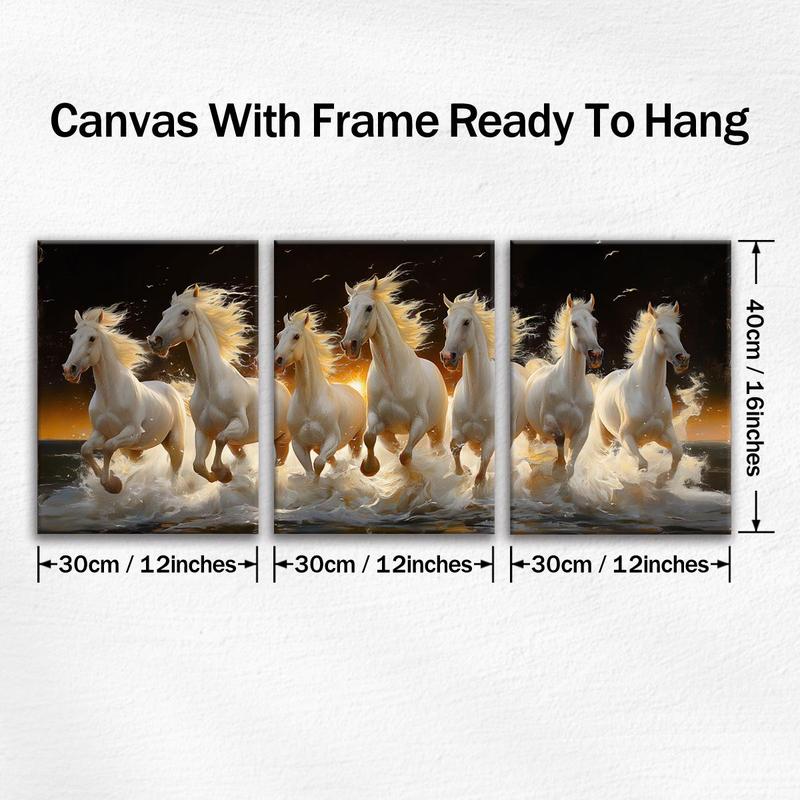 Wooden Framed Horse Canvas Pattern Painting, 3 Counts/set Modern Art Design Animal Pattern Wall Art, Wall Decor for Home Living Room Bedroom Office Wooden Framed Horse Canvas Pattern Painting, 3 Counts/set Modern Art Design Animal Pattern Wall Art, Wall Decor for Home Living Room Bedroom Office