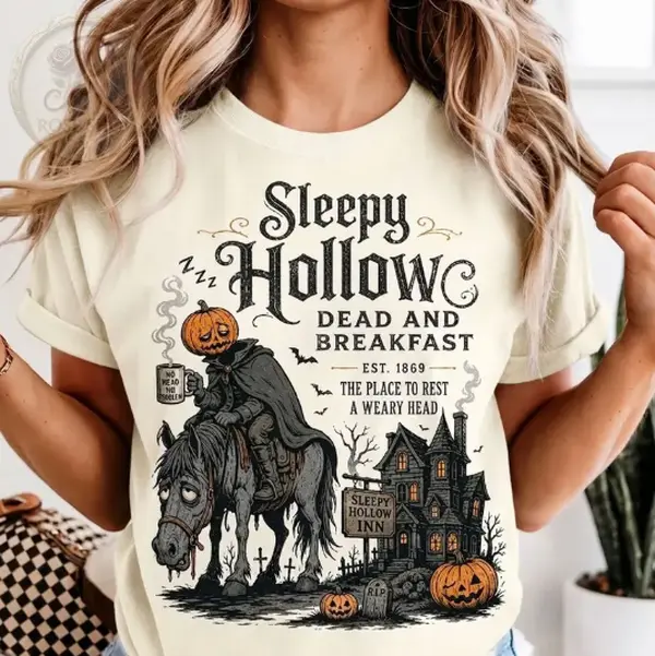 Vintage Sleepy Hollow Dead and Breakfast Shirt, Headless Horseman Legend Unisex Tee, Retro Halloween Graphic T-shirt Meme T-Shirt