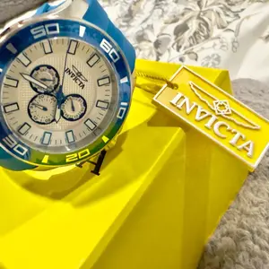 Invicta Pro Diver Watch 50mm for Men with Blue Leather Strap and White Dial Classic Style