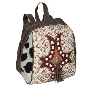Ohlay Backpack Upcycled Canvas Embossed Hair-On Genuine Leather Women Bag Western Handbag Purse