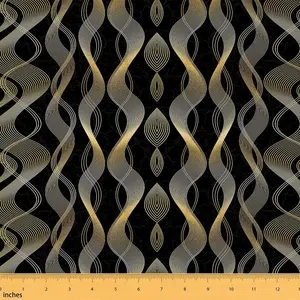 Yellow Black Fabric By The Yard,1 Yard,Retro Stripe Line Waterproof Fabric,Yellow Striped Upholstery Fabric for Chairs,Modern Geometric Fabric