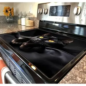 2D Cat Rubber Stove Cover Mat Kitchen, Non-Slip Heat Resistant and Scrape-Proof, Easy to Clean for Electric Glass Stove and Oven