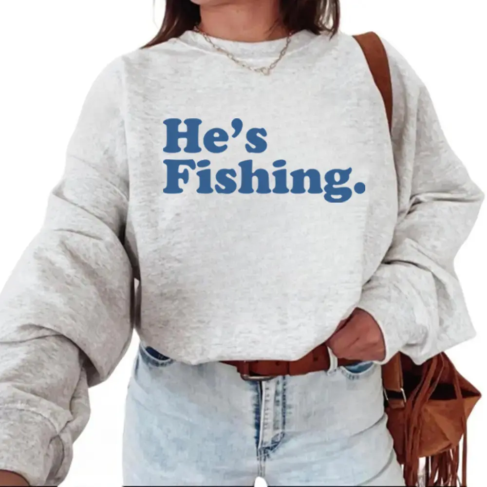Unisex He's Fishing Graphic Sweatshirt, Vintage Casual Cotton-Blend Pullover, Gift Garment for Fish Lovers
