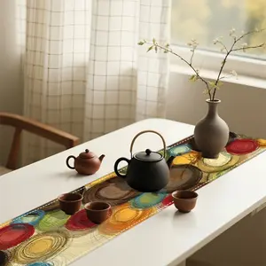 1PC 2D plane, abstract style, multi-color, circle, printed fashion table flag, western restaurant, living room, coffee table table decoration household table flag, outdoor picnic, party decoration table flag