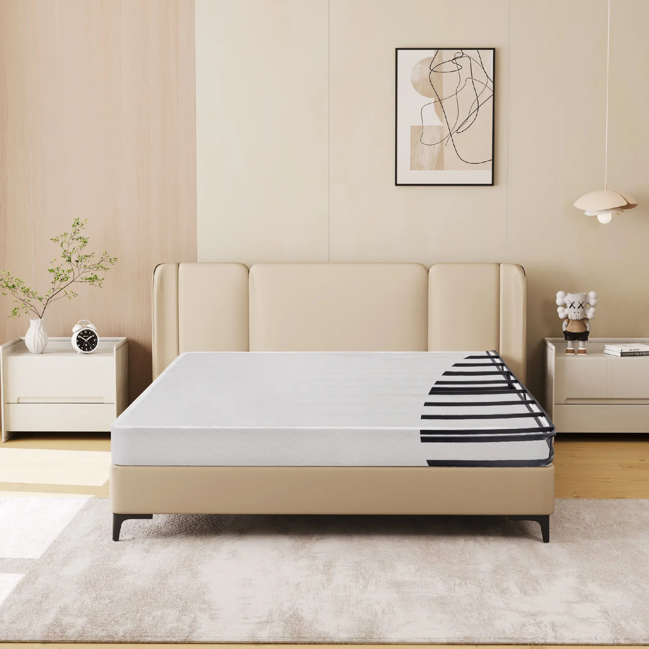 EGO Metal Box Spring, Mattress Foundation, Only with Fabric Cover, Easy Assembly, Noise Free Bed Frame Bedroom Furniture