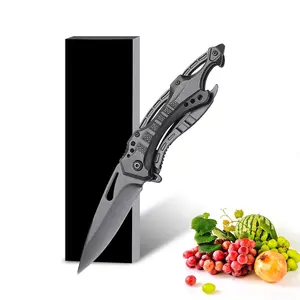 Black Folding Pocket Utility Knife with Bottle Opener & Belt Clip, Stainless Steel Multi-Tool Cutter for Daily Use, Camping & Package Opening outdoorfun