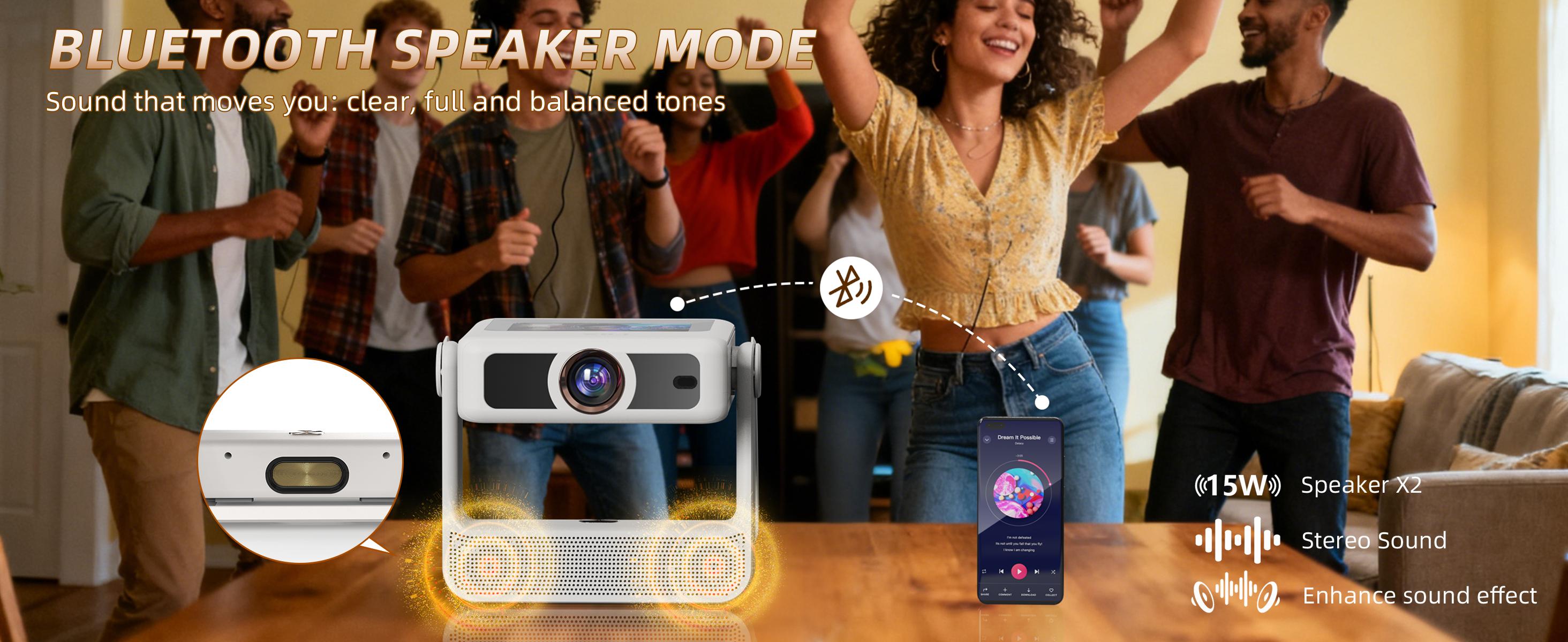 XBJ A5PRO Projector with 8K/1080P Smart Touchscreen WiFi6/5G Android 11 BT5.4 350 ANSI Wireless Screen Projection for Outdoor Movies