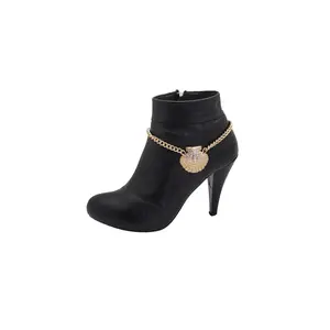 Women Western Fashion Jewelry Gold Metal Boot Bracelet Chain Shoe Anklet Seashell Charm Nautical Style