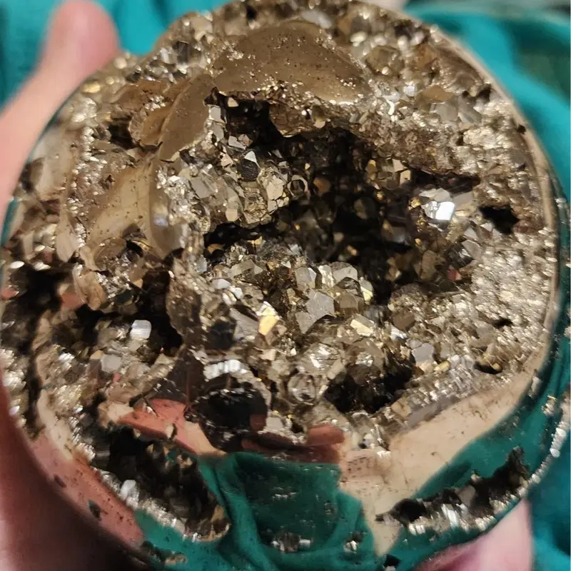 Natural Pyrite Druzy Palm Stone – High-Sparkle Golden Crystal 1 lb 11 oz