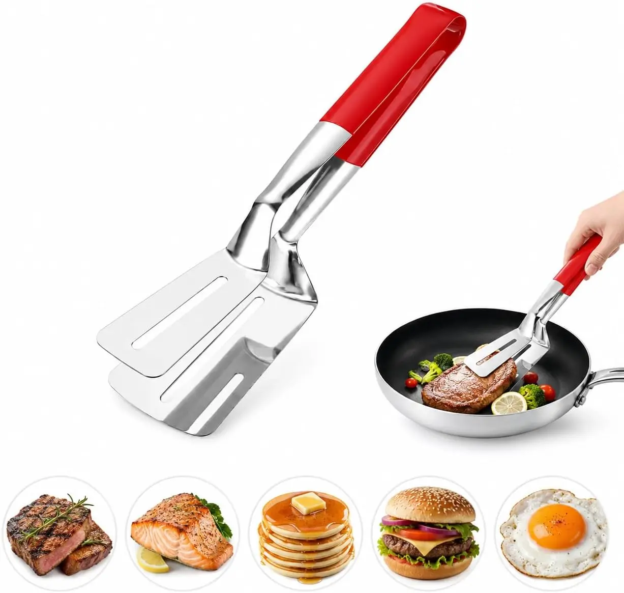 Stainless Steel Kitchen Tongs, Thick Multipurpose Steak Clamps, BBQ Flipper and Turner, Ideal for Grilling Fish, Beefsteak, and More, Universal Cooking Tool