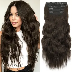 Plodon 4-Piece Invisible Clip-in Hair Extensions 16/20/24 Inch Full Head High Volume Wavy Curly Hairpiece Extra Thick Multi-Piece Wefts Natural Matte Synthetic Fiber Seamless Blend Multi-Tone Shades Glueless Kinky Edges, clip hair extensions.