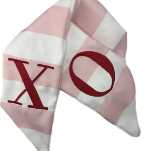Pink and White Stripe Valentines Sash with red embroidered X and O.