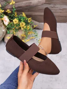 Women's Ballet Flats, Round Toe Mary Jane Shoes with Adjustable Strap, Comfortable Knit Slip-On Sneakers, Daily Wear Footwear
