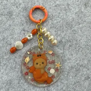 Adorable Orange crab Keychain with Pearl and Shell Beads, Featuring a Cute Character Design, Perfect for Keychains and Accessories