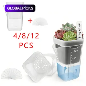 4/8/12-Piece Thickened Plastic Self-Watering Succulent Pots, Small Mouth Planters with Drainage Trays & Water Level Markings, Sturdy Plastic Pot, Flower Pots #GLOBAL PICKS