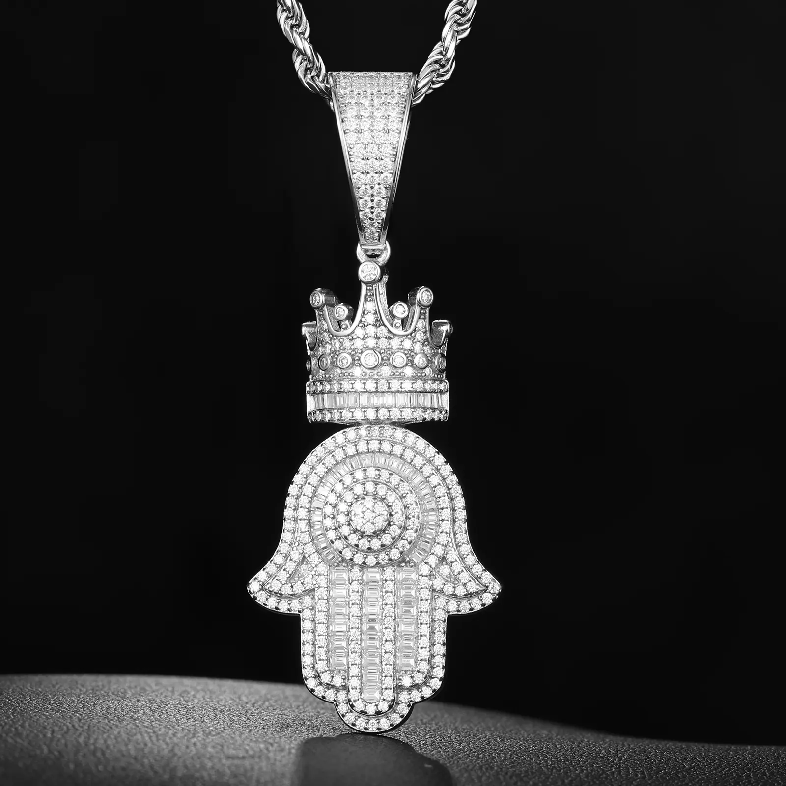 UCCIYO S925 Sterling Silver Moissanite Charm, Men's Hip Hop Crown Hand Pendant for Necklaces, Jewelry Gift