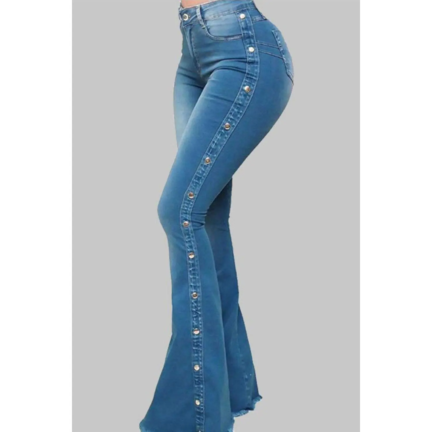 Button Detail Flare Jeans