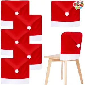 6 Pcs Christmas Chair Covers, Red Hat Chair Slipcovers, Santa Claus Chair Back Covers for Christmas Holiday Festival Decoration, Xmas Decorations Indoor Home Décor