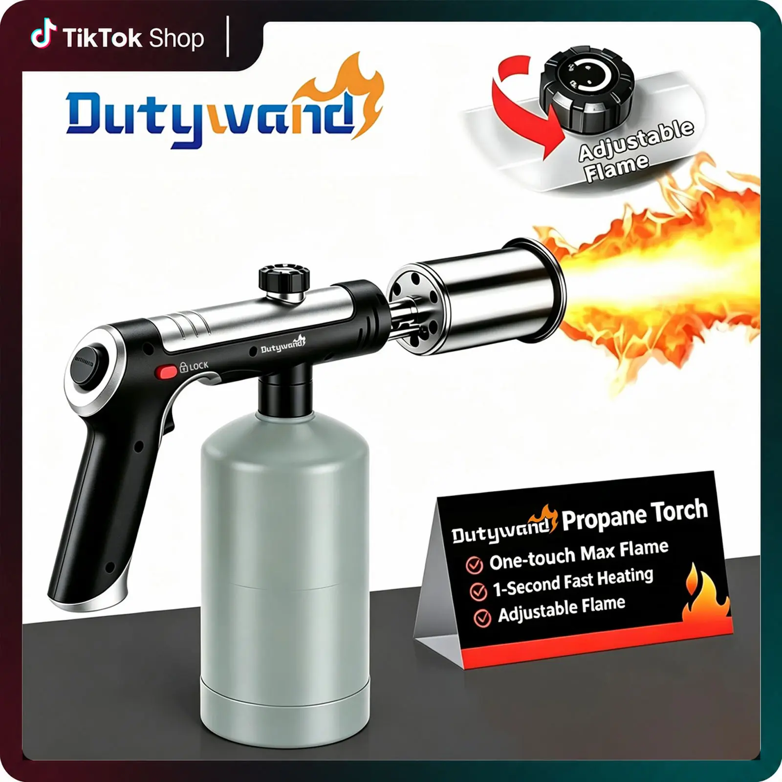Powerful Propane Torch(Propane Tank Not Included),With One-Touch Max Fire Button and Safety Lock, Adjustable Blow Torch for Sous Vide Searing Steak, BBQ, Fireplace, Charcoal Wood