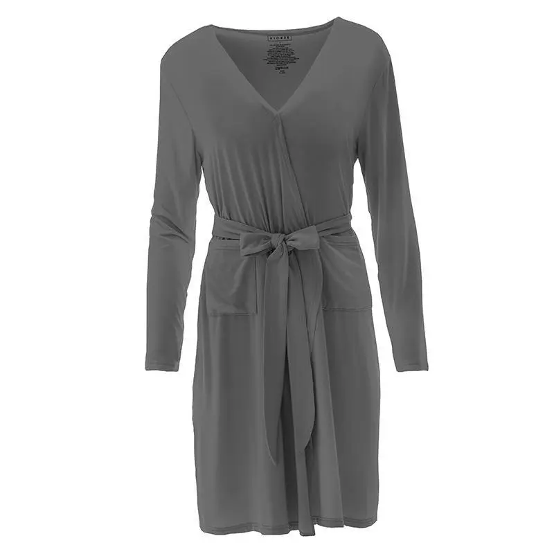 Women's Solid Bamboo Maternity/Nursing Robe - Pewter