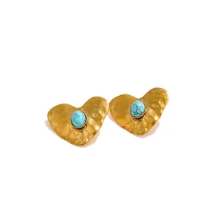 Turquoise Heart Stud Earrings 18K Gold-Plated Non-Tarnish