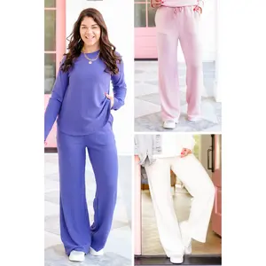 Brushed Waffle Knit Elastic Waist Pants