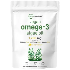 Micro Ingredients Vegan Omega 3 Algae Oil Supplement 1,250 mg Per Serving, Lemon Flavor
