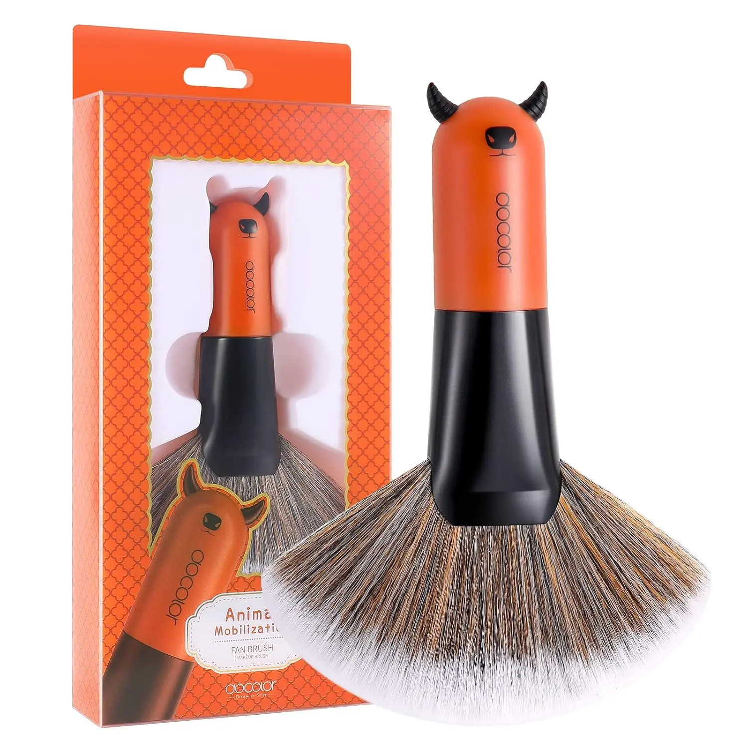 Docolor Fan Brush Professional Face Makeup Brush Highlighting Kabuki Premium Synthetic Hairs Cosmetic Tool, Red BULL Fan Brush