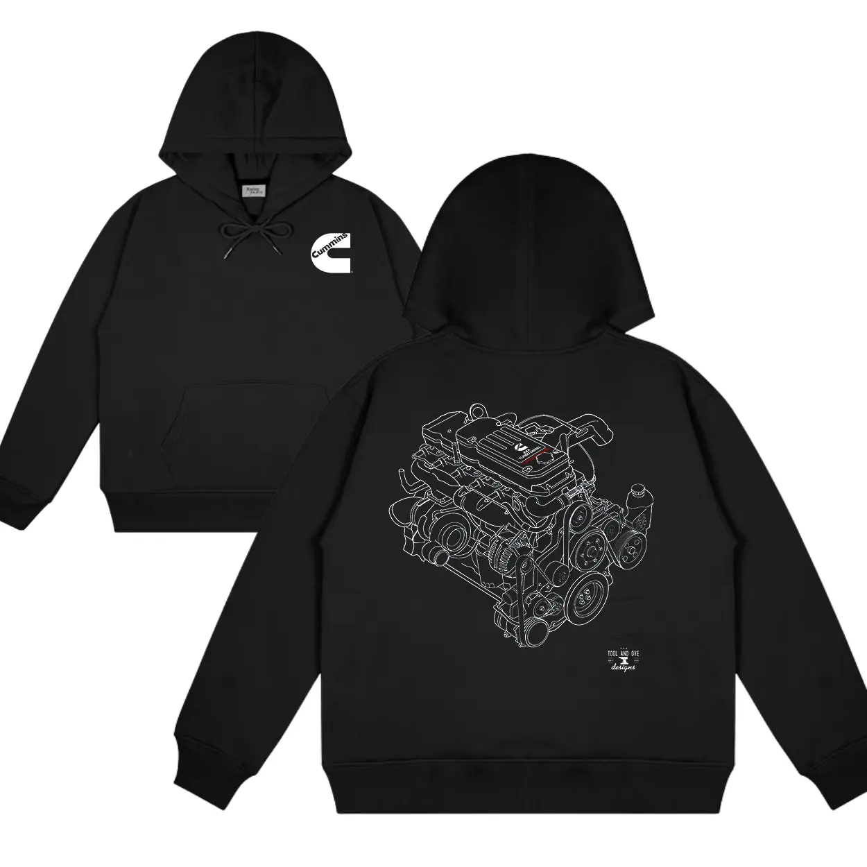 Cummins Engine 2-Sided Hoodie Car Parts Cotton Long Sleeve Streetwear