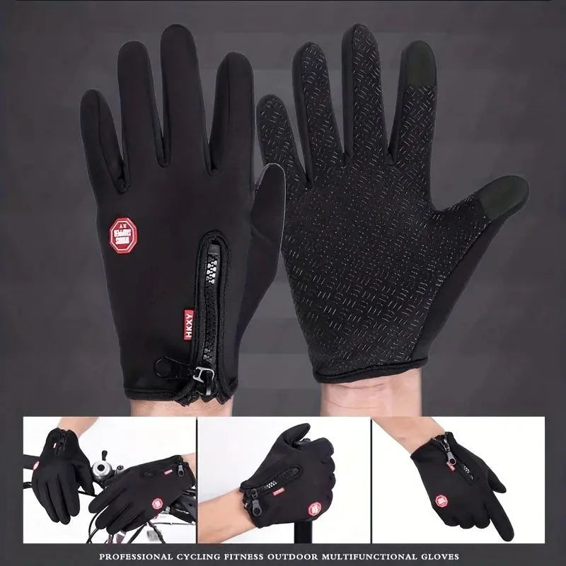 Unisex Sports Gloves, Winter Sensitive Touch Screen Gloves, Adjustable Zipper, Windproof Waterproof, for Outdoor Mountaineering, Fishing, Running Hand Cover