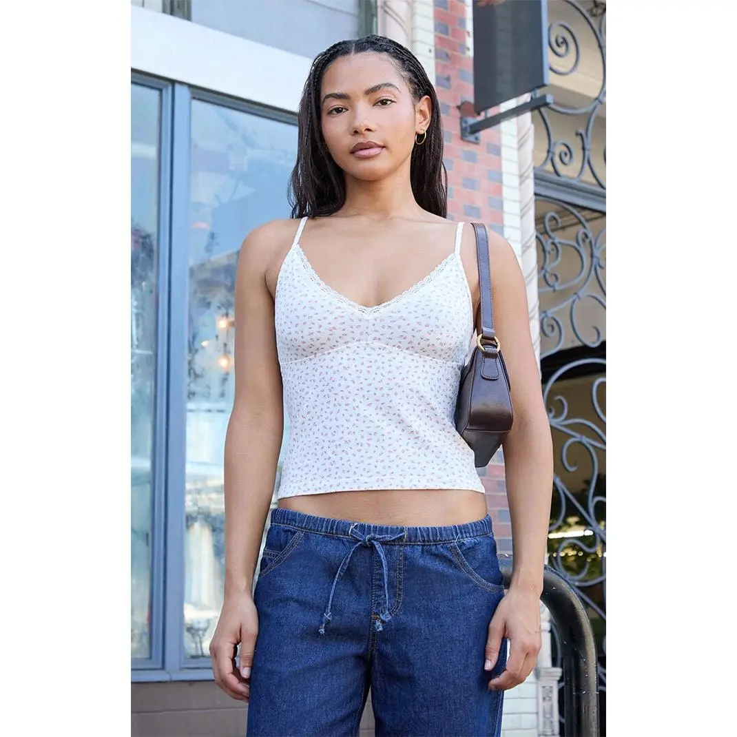 John Galt Women's Floral Cropped Lace Tank Top