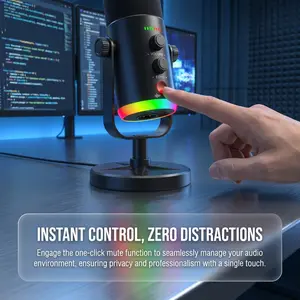 YU7 RGB Gaming Microphone, Wired XLR/USB Dynamic Mic with Quick Mute & Gain Control for PC, Laptop, PS5