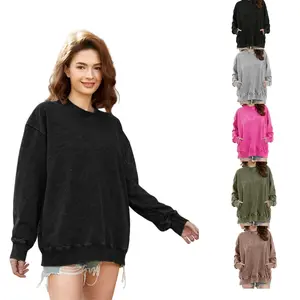 ARSSM Oversized Sweatshirt for Women Crewneck Cotton Sweatshirts Vintage Acid Wash Baggy Pullover with Pocket Y2k