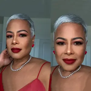 Wholesale New Fashionable 4 Inch Glueless Human Hair Straight Pixie Cut Wig with Bangs - Silvery Gray, Rose Net Cap, Perfect for Mommy Wigs, Stylish Short Haircut for Women, Stylish Haircut |   Pixie Cut Wig |   Natural Hair Texture, Short Hair Wig