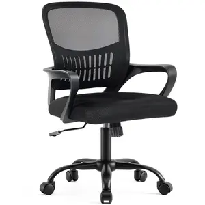 Home Office Desk Chair, Ergonomic Mesh Mid Back 360 Swivel Chair Height Adjustable Fixed Armrest with Lumbar Support & Rocking Mode for Adult Computer Conference Use
