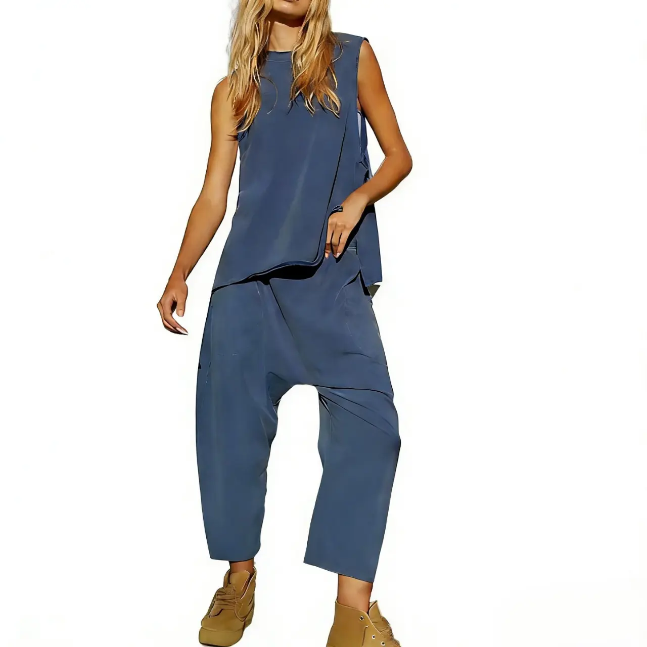 Womens 2 Piece Lounge Set Oversized Sleeveless Tank Tops and Cropped Harem Pants Workout Sweat Summer Outfits 2026
