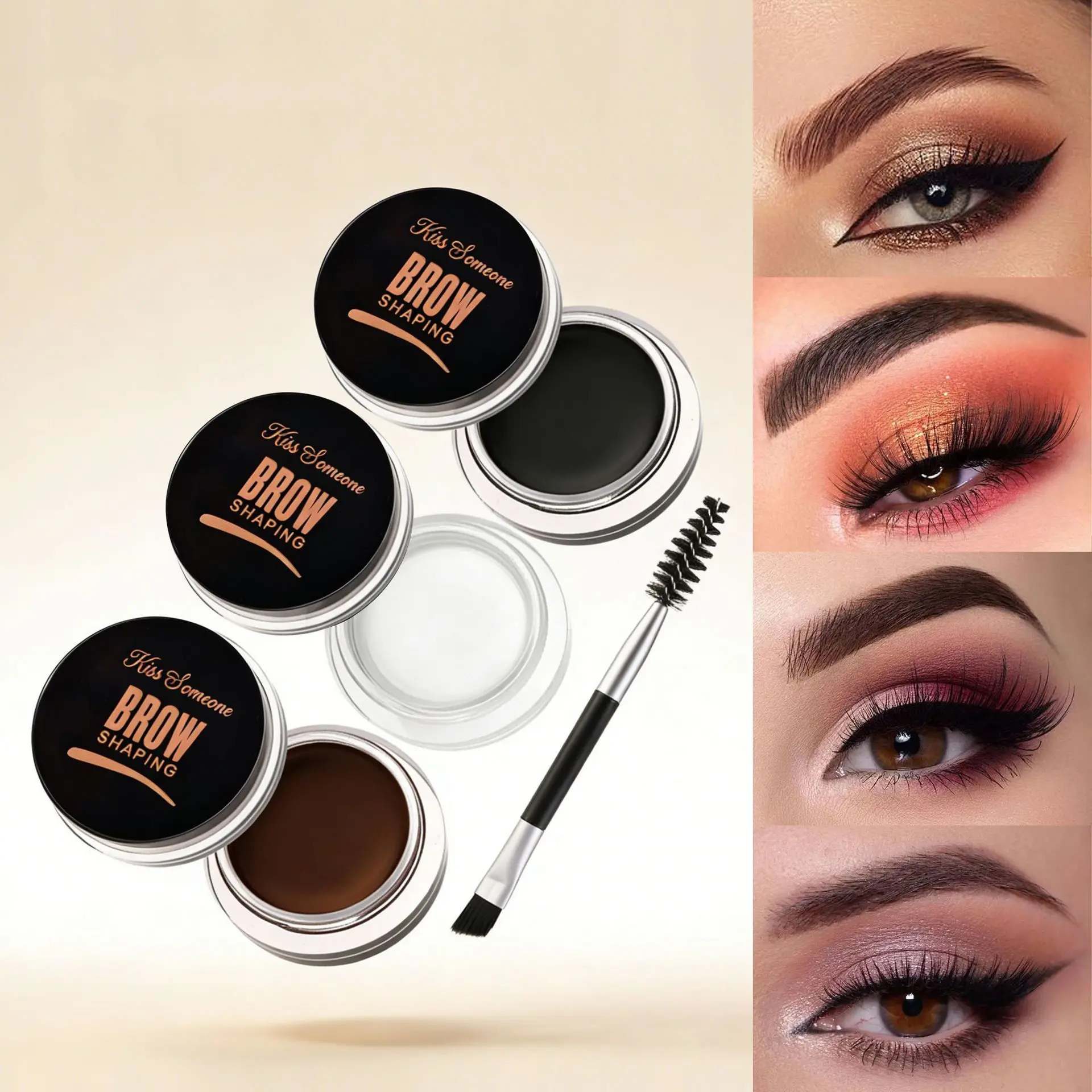 Eyebrow Pomade, Waterproof Long Lasting Brow Shaping Cream with Dual-ended Eyebrow Brush, Smudge Proof Brow Makeup for Defined Natural Eyebrows