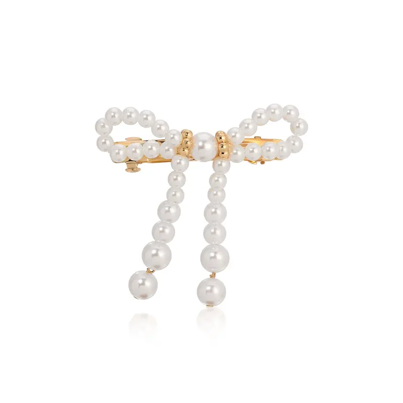 Embellished Hair Bow Barrette with Pearls, Women\'s Hair Accessory Pearl Embellished Hair Bow Barrette – No. 14 main image 4