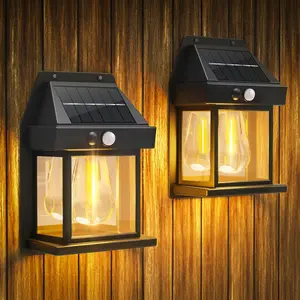 Outdoor Solar Wall Lights - Solar   Porch Square Lights with 3 Modes & Motion Sensor Front Fence Lantern Lights for Outside,Backyard,Garage Decorative (2 Packs)