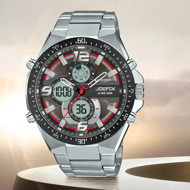 Men’s Digital Multifunction Wristwatch - Electronic Movement, Waterproof Alarm, LED Display with LED Night View, Stainless Steel Strap, Alloy Case, 183g Heavyweight, Round Face, Outdoor Wear Fashion Timepiece for Daily Use, Gym