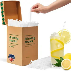 Plastic Straws 500 Pcs 10.2" Long Individually Wrapped Clear Disposable Drinking Straws Made in USA Straight Long Straws for Party 0.23'' Diameter
