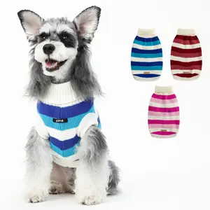 PINA Dog Sweater, Turtleneck Puppy Sweater with Two-Tone Stripes, Knitted Dog Sweaters Classic Warm Windproof, Pet Sweater Winter Clothes for Small Medium Large Dogs