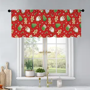 1pc Christmas and New Year printed kitchen curtains Christmas With Gingerbread Man, Santa Cl curtains valance window treatment living room bedroom home decor Home Decoration Curtain 54 x 18 inch