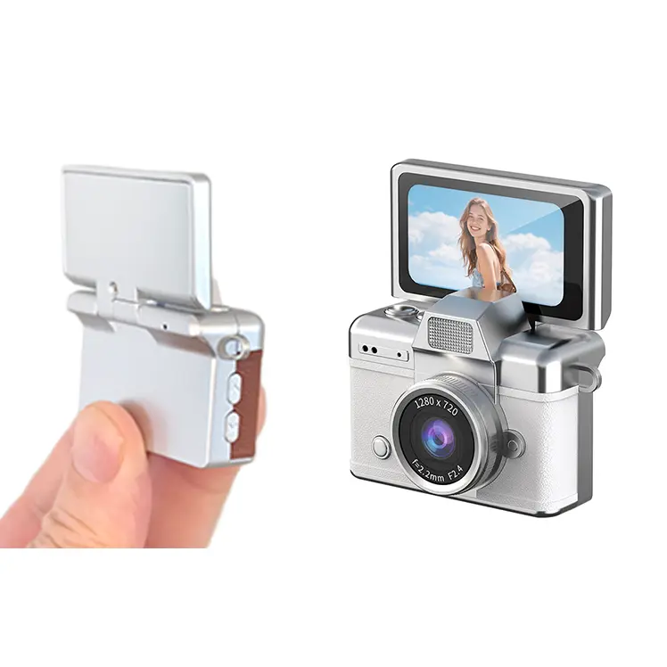 Mini Digital Selfie Camera with Flip Screen 1080P HD, Retro Keychain Camera
