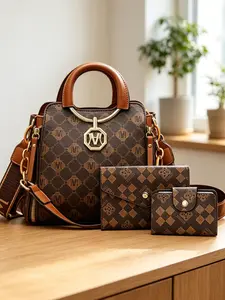 3-piece women's bag set, light luxury series classic printed bucket bag, can be worn in multiple ways such as single shoulder and crossbody, stylish, casual and versatile hot-selling handbag of the season, ideal holiday gift for mom