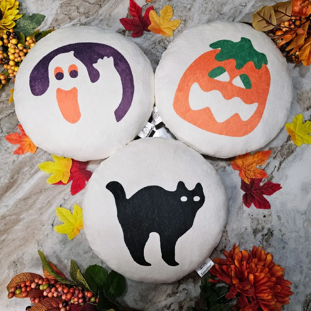 Kawaii Halloween Sugar Cookie Soft Cushion Pillow, 10-in Break & Bake Decor - Pumpkin, Black Cat, Ghost Designs
