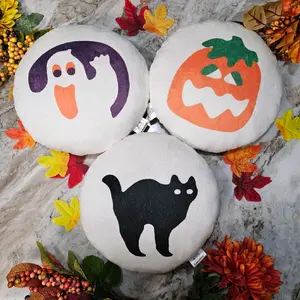 Kawaii Halloween Sugar Cookie Pillow  | 10 inch Pumpkin, Black Cat & Ghost | Break & Bake Cookie Decor